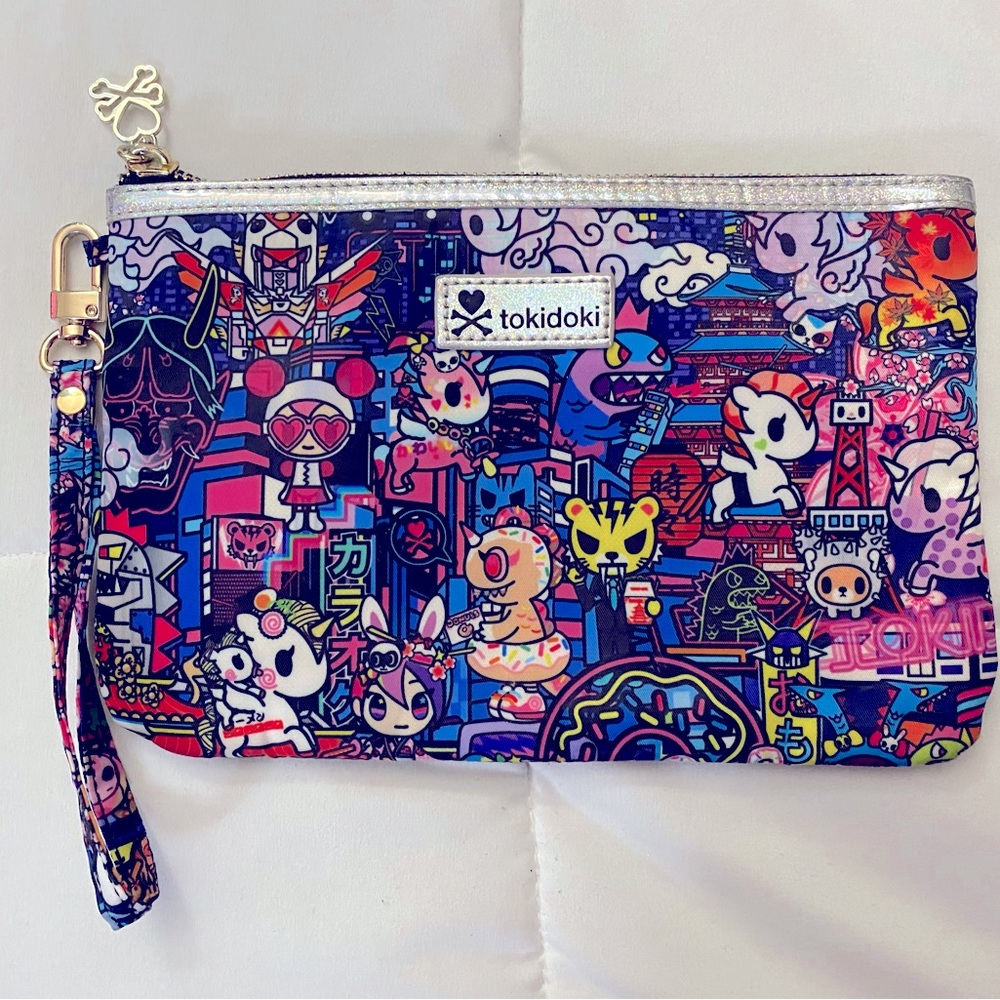 tokidoki Blue RARE Midnight in City Anime Makeup Bag Pencil Bag Zipper w Strap